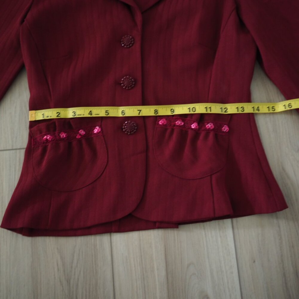 Vintage Y2K Preppy Burgundy Office Siren Blazer Suit Jacket Sz S 3-4 My Michelle - Picture 11 of 12